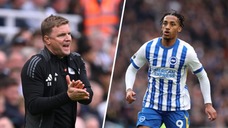 Eddie Howe, Manager of Newcastle United, reacts during the Premier League match between Newcastle United FC and Manchester City FC. Joao Pedro of B...