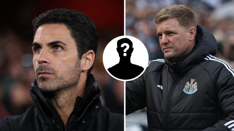 Mikel Arteta managing Arsenal, Eddie Howe managing Newcastle United, mystery player