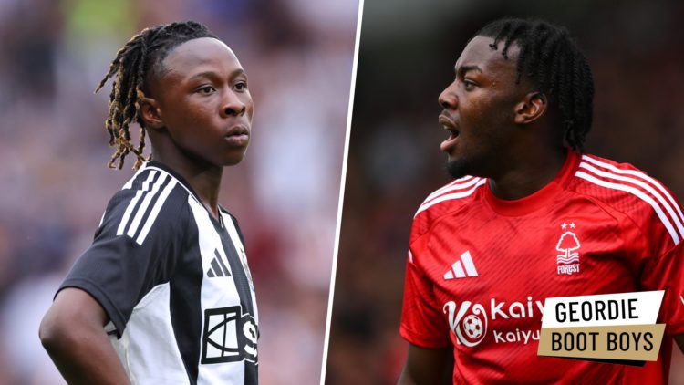 Trevan Sanusi playing for Newcastle United. Anthony Elanga playing for Nottingham Forest.