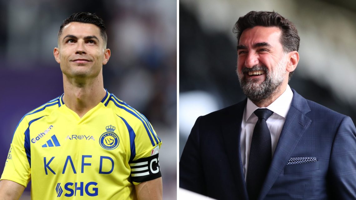 Cristiano Ronaldo smiles before Al-Nassr play Al-Hilal in the Saudi Pro League. Newcastle United chairman Yasir Al-Rumayyan is pictured laughing.