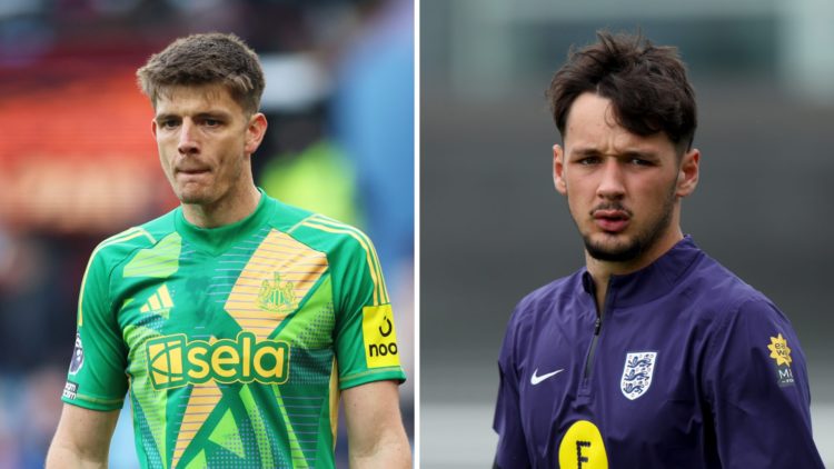 Nick Pope playing for Newcastle United, James Trafford training with England