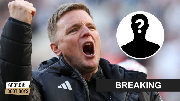 Eddie Howe celebrates Newcastle United qualifying for the Champions League, mystery player