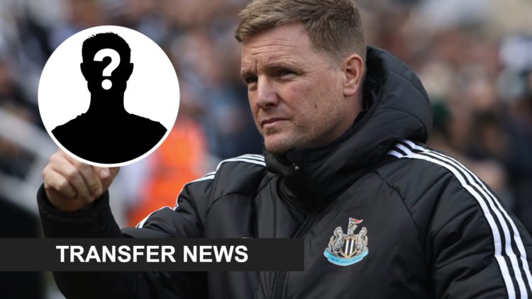 Newcastle United manager Eddie Howe during a Premier League game, mystery player