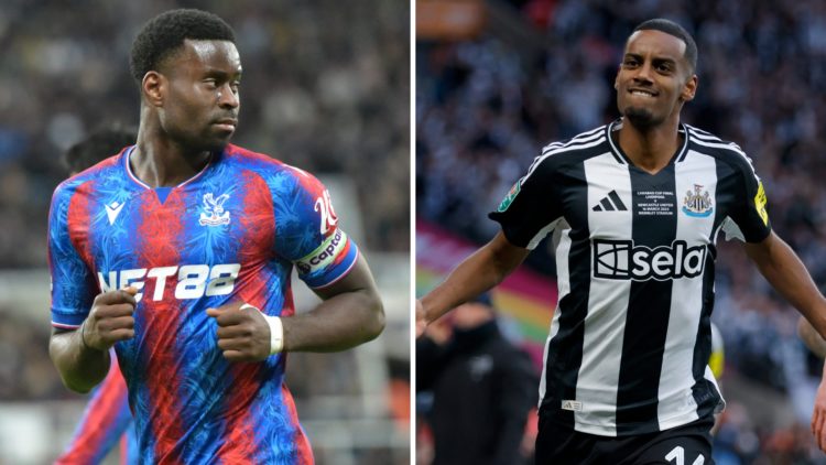 Crystal Palace captain Marc Guehi is pictured playing against Newcastle United in the Premier League. Alexander Isak celebrates scoring for Newcast...