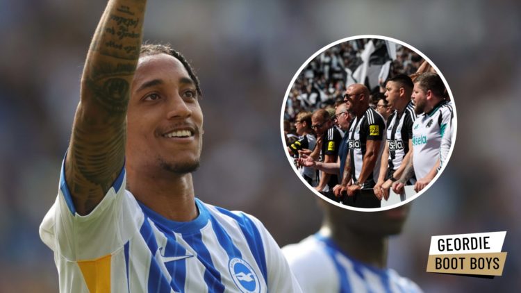 Joao Pedro waves during an appearance for Brighton, Newcastle United fans watching their team