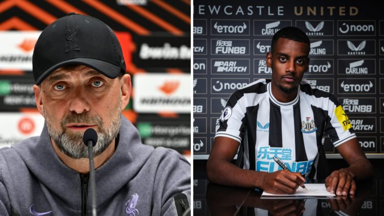 Jurgen Klopp speaks to the media during his time as Liverpool manager, Alexander Isak poses after signing for Newcastle United