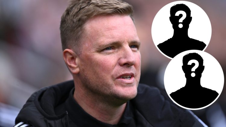 Eddie Howe is seen before a Newcastle United game. Inset 1, mystery player. Inset 2, mystery player.