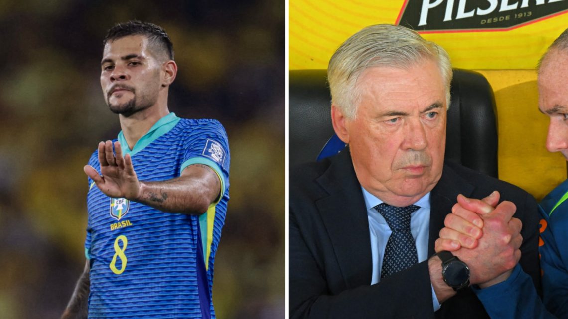 Bruno Guimaraes playing for Brazil against Ecuador, Carlo Ancelotti making his debut as Brazil manager against Ecuador