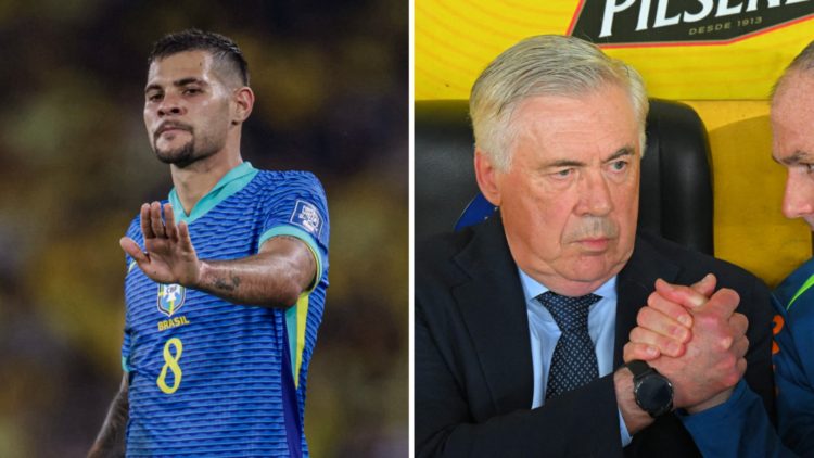 Bruno Guimaraes playing for Brazil against Ecuador, Carlo Ancelotti making his debut as Brazil manager against Ecuador
