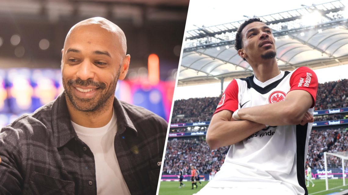 Thierry Henry poses for a selfie with a fan, Hugo Ekitike celebrates scoring for Eintracht Frankfurt