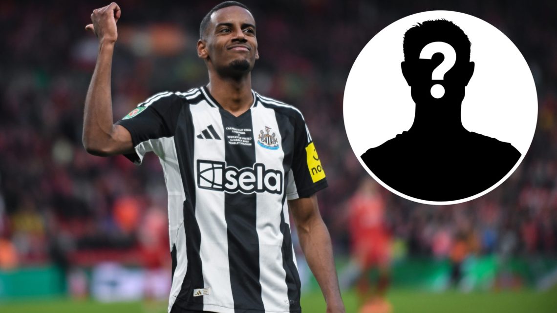 Alexander Isak celebrates scoring for Newcastle United. Inset, mystery player graphic.