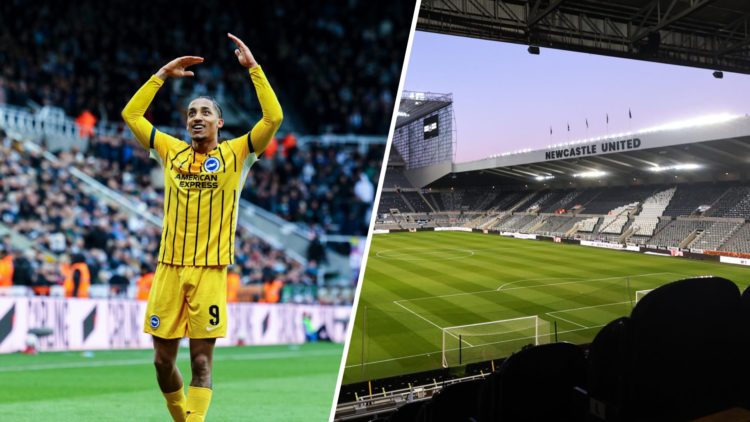 Brighton & Hove Albion's Joao Pedro celebrates his side's second goal during the Emirates FA Cup Fifth Round match between Newcastle United and Bri...