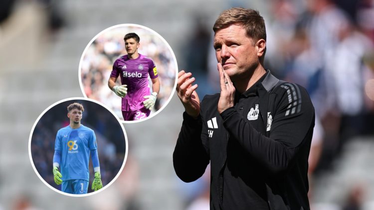 Eddie Howe the head coach / manager of Newcastle United applauds the fans at full time during the Premier League match between Newcastle United FC ...