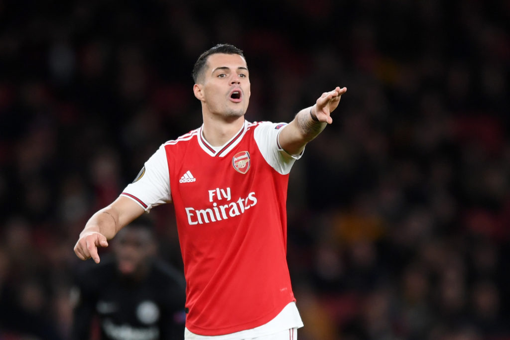 Granit Xhaka playing for Arsenal in the Europa League in 2019.