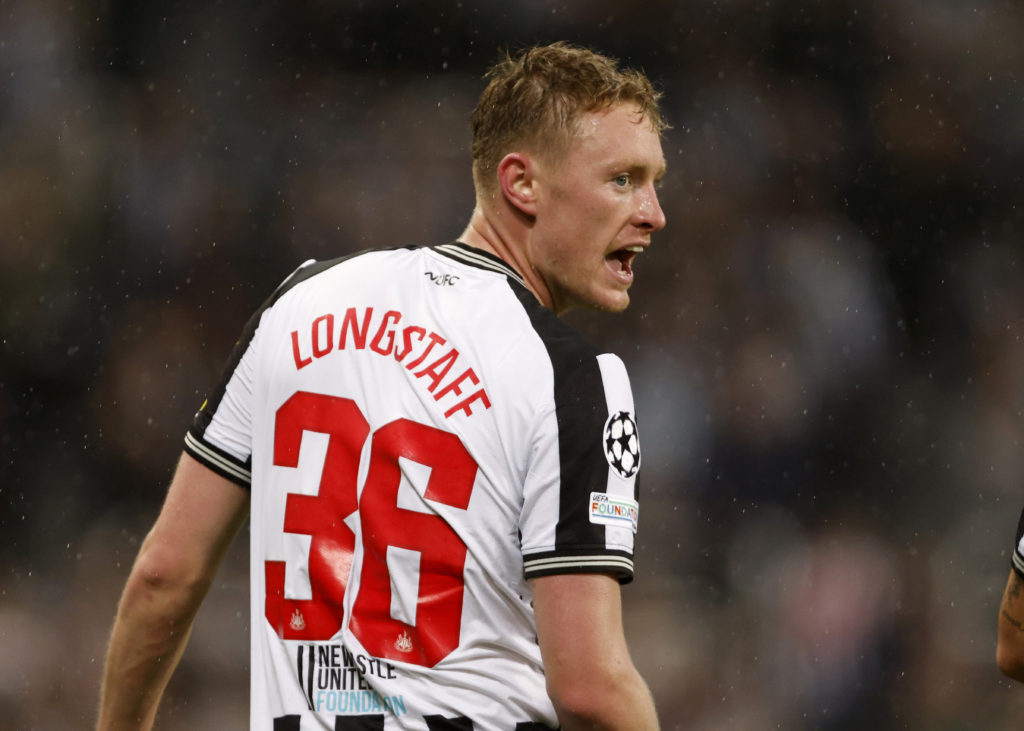 Sean Longstaff looks on during a Champions League game between Newcastle United and Paris Saint-Germain.