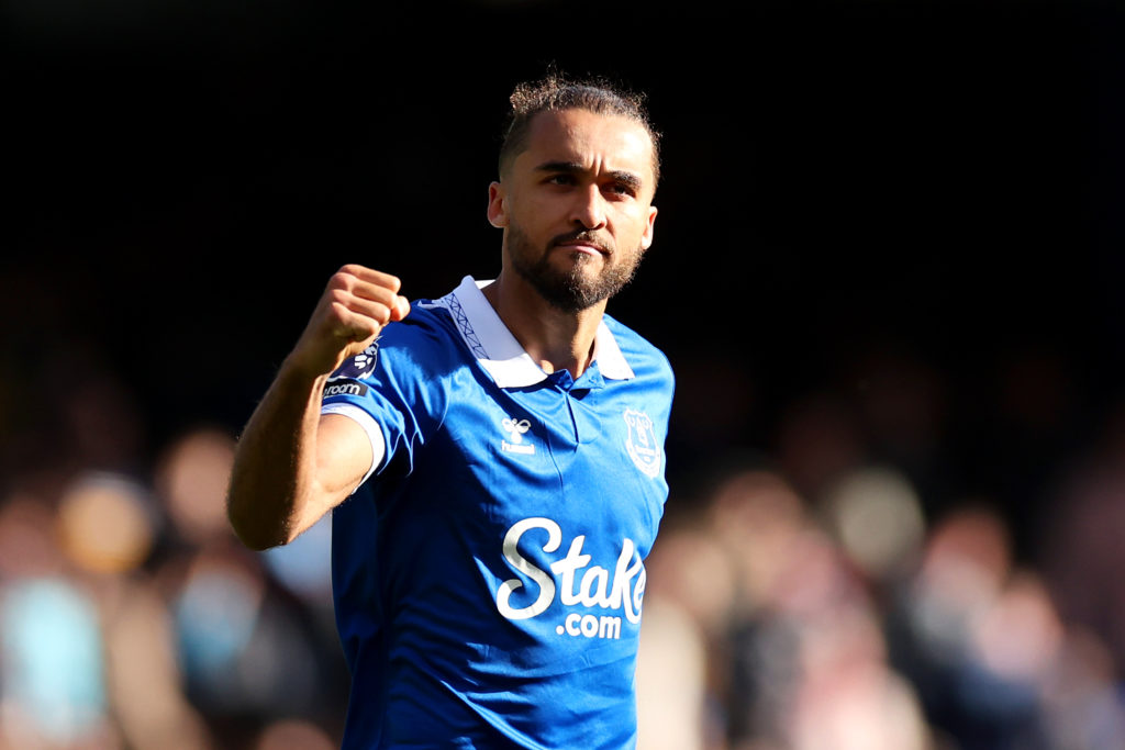 Dominic Calvert-Lewin celebrates following a win in the Premier League game between Everton and Burnley.