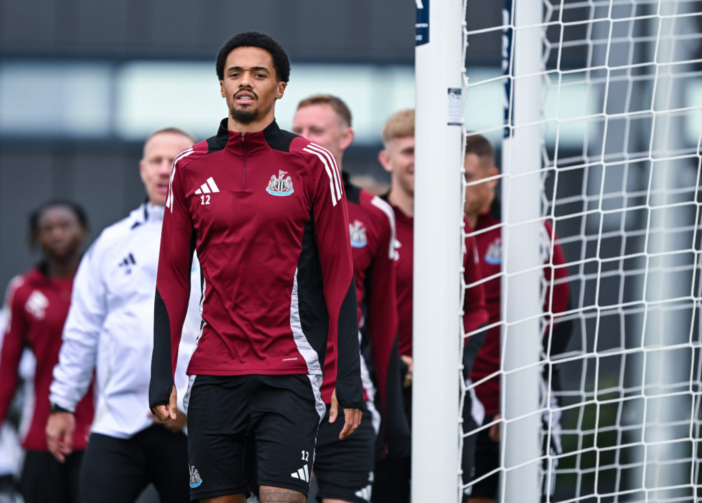 Jamal Lewis arrives for Newcastle United training.