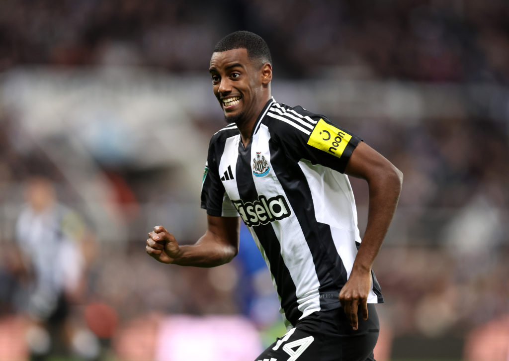 Alexander Isak chases the ball during Newcastle United's Carabao Cup game against Chelsea.