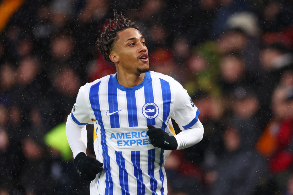 Joao Pedro celebrates scoring for Brighton against Bournemouth in the Premier League.