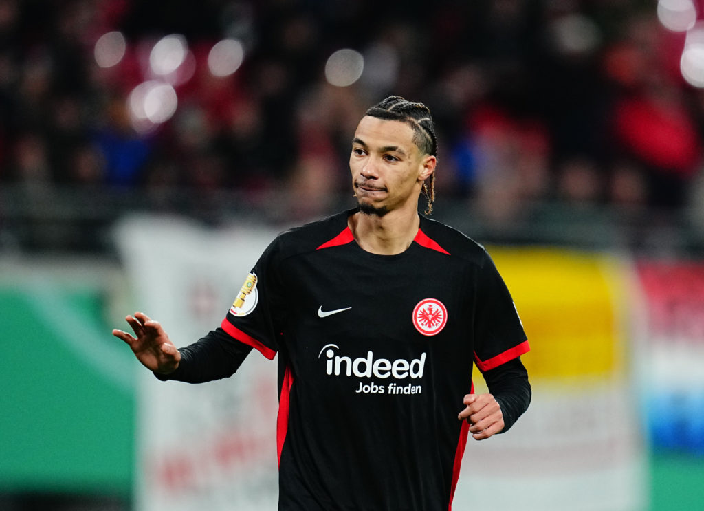 Hugo Ekitike playing for Eintracht Frankfurt against RB Leipzig.