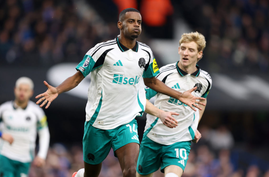 Alexander Isak celebrates scoring a goal for Newcastle United against Ipswich Town.