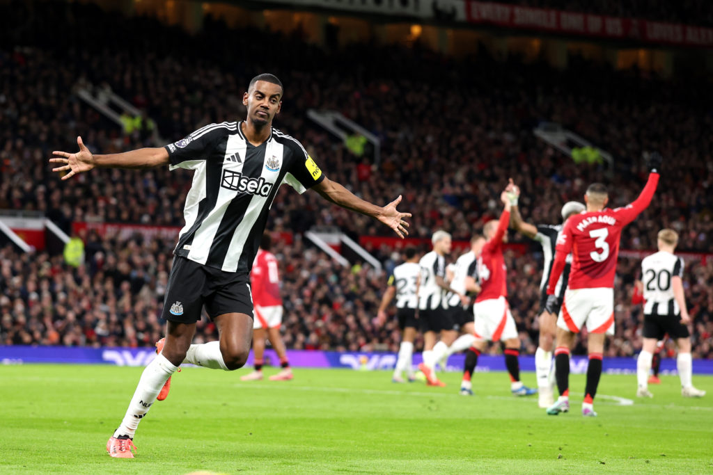 Alexander Isak celebrates after scoring for Newcastle United.