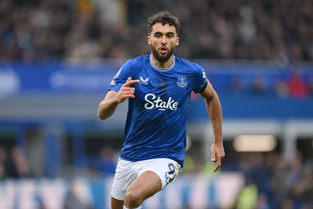 Dominic Calvert-Lewin playing for Everton in the Premier League against Tottenham Hotspur.
