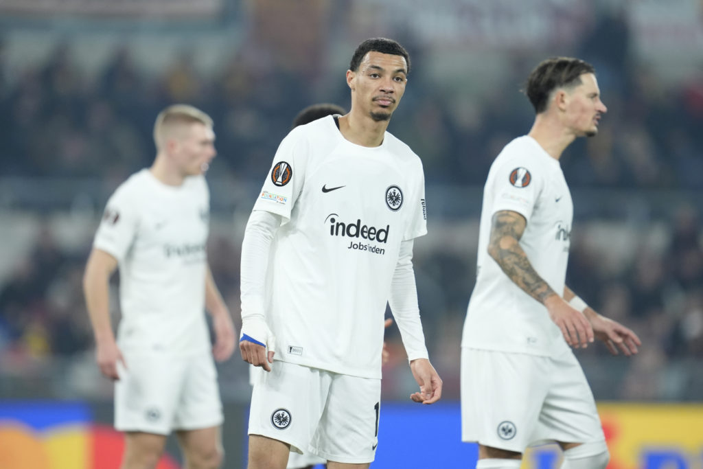 Hugo Ekitike in action for Eintracht Frankfurt against Roma in the Europa League.