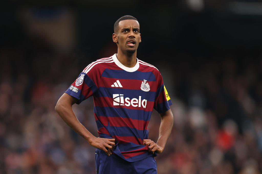 Alexander Isak during a Premier League game between Manchester City and Newcastle United.