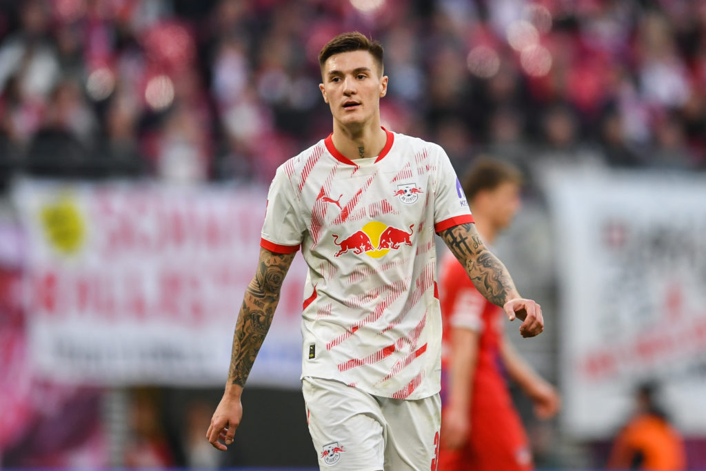 Benjamin Sesko in action for RB Leipzig in the Bundesliga.