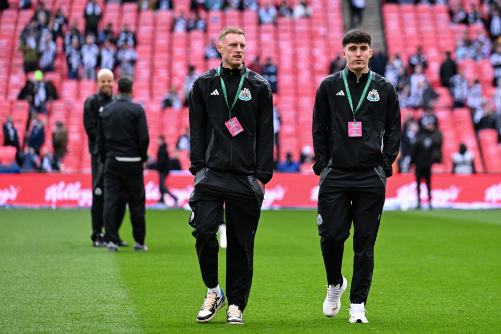 Sean Longstaff and Tino Livramento before the Carabao Cup final at Wembley Stadium.