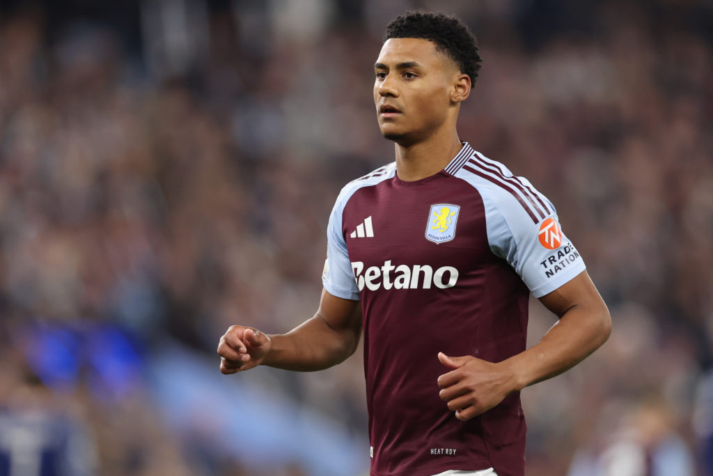 Ollie Watkins is pictured playing for Aston Villa against PSG.
