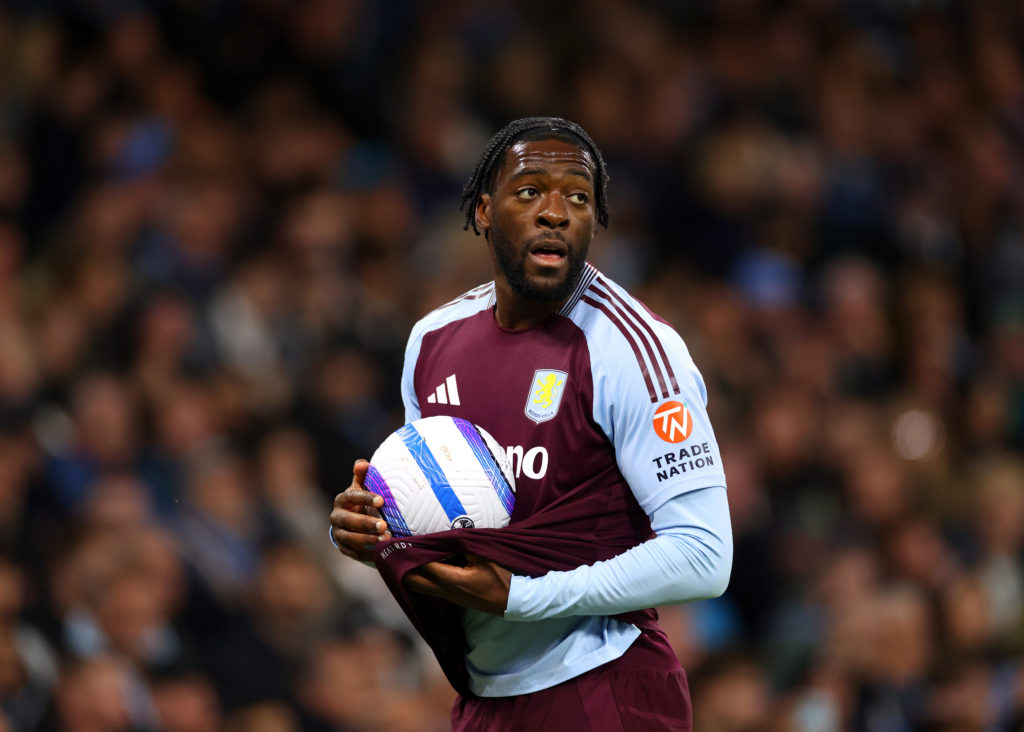 Axel Disasi during a Premier League game between Manchester City and Aston Villa.