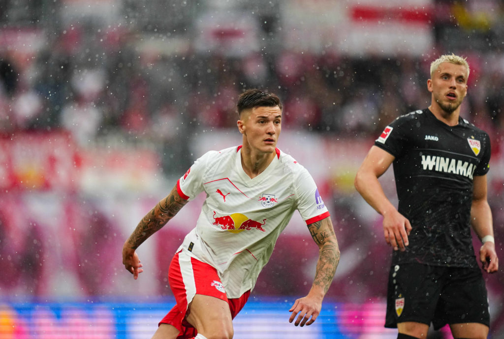 Benjamin Sesko in action for RB Leipzig against Stuttgart.