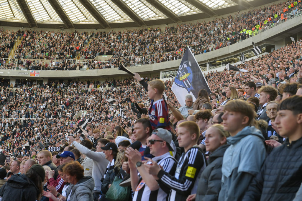 Newcastle United fans during a Premier League game between Newcastle United and Everton.