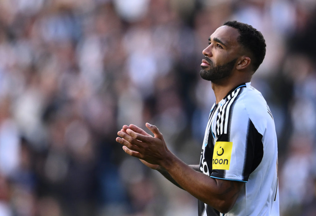 Callum Wilson applauds the fans after a Premier League game between Newcastle United and Everton.