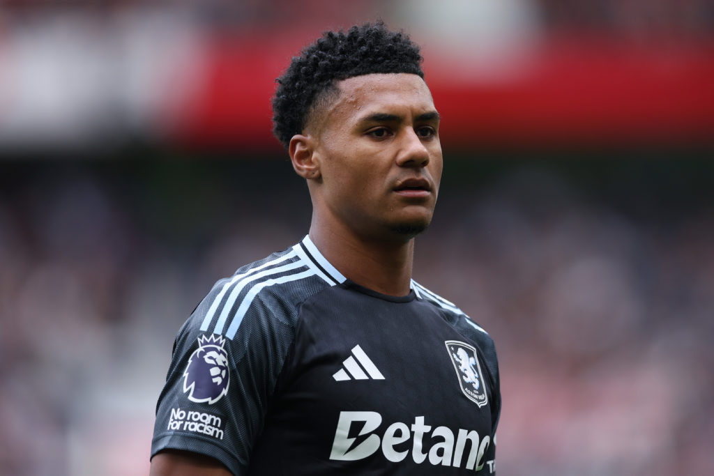 Ollie Watkins in action for Aston Villa against Manchester United in the Premier League.