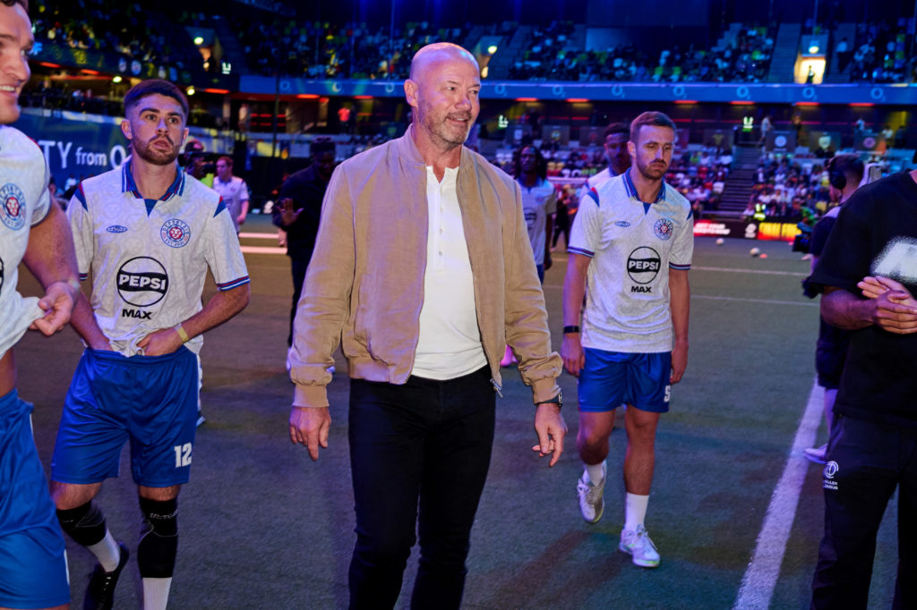 Alan Shearer on the pitch during a Baller League event