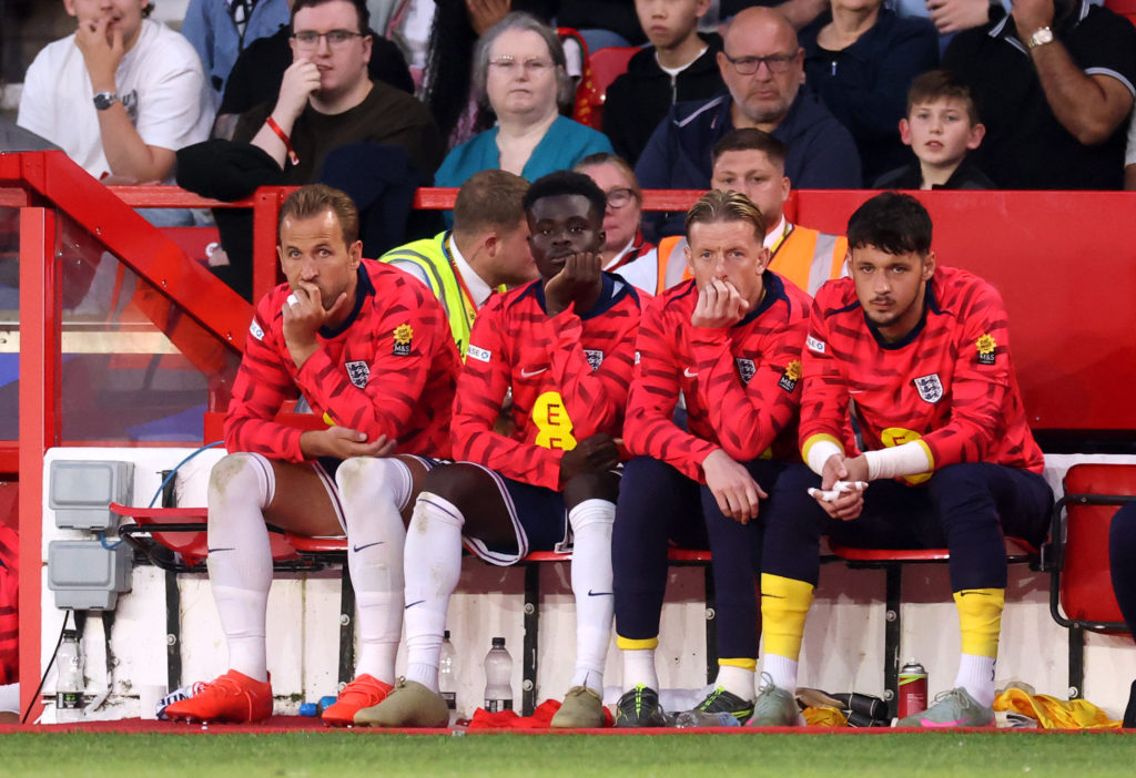 James Trafford, Jordan Pickford, Bukayo Saka and Harry Kane of England during a friendly against Senegal.