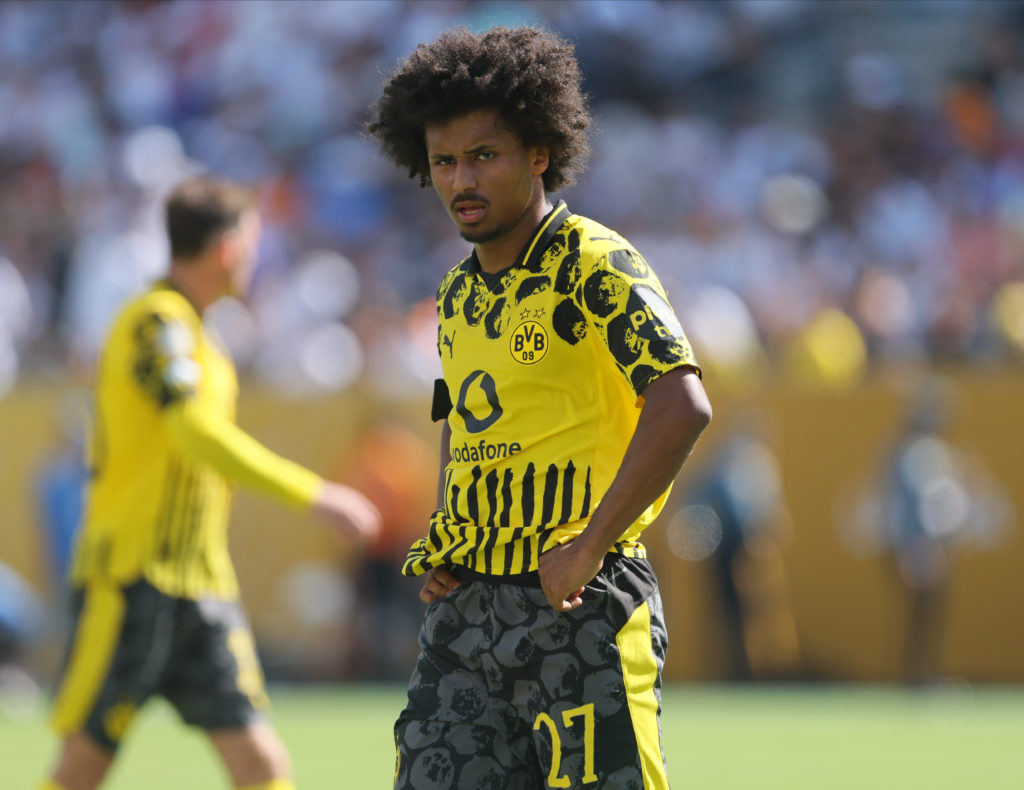 Karim Adeyemi during a Club World Cup game between Real Madrid and Borussia Dortmund.