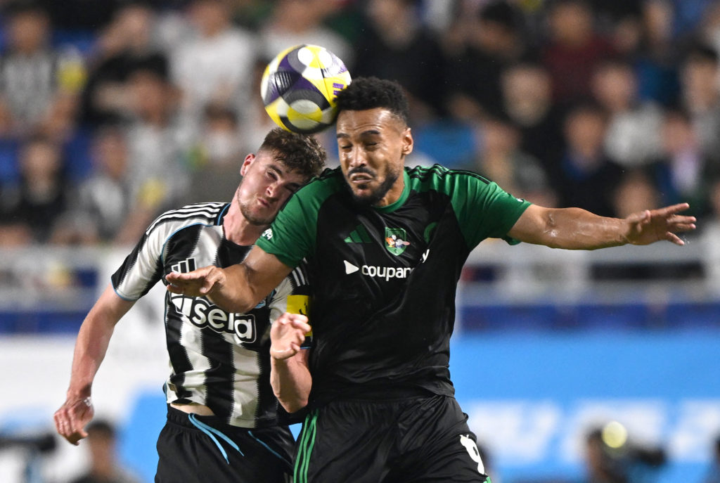 Alex Murphy playing for Newcastle United against Team K-League in pre-season.