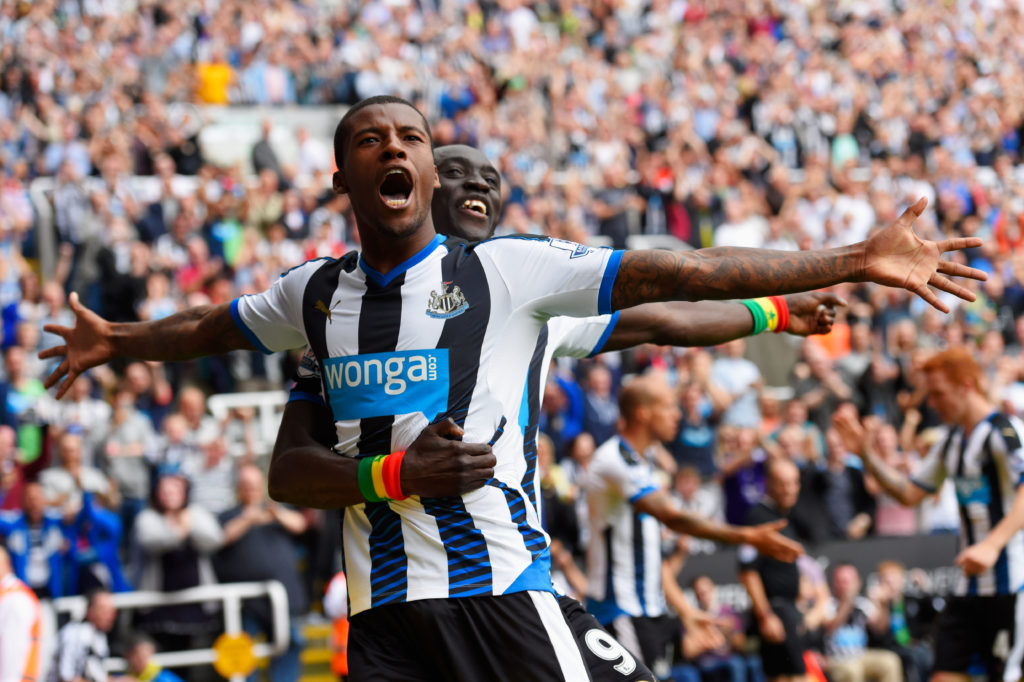 Georginio Wijnaldum celebrates after scoring in a Premier League game between Newcastle United and Southampton.