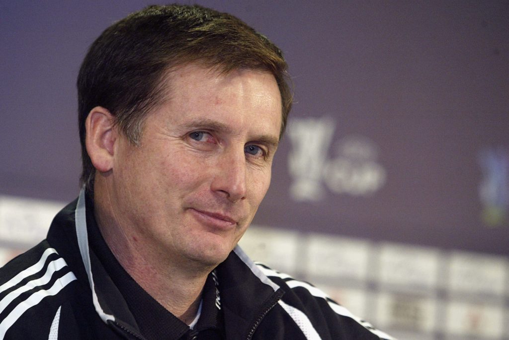 Glenn Roeder during a Newcastle United press conference in Frankfurt.