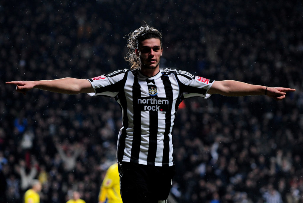 Andy Carroll celebrates after scoring in a Championship game between Newcastle United and Cardiff City.