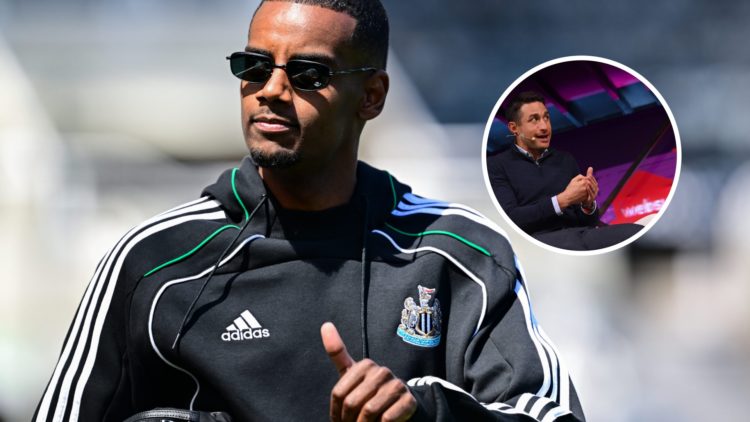 Alexander Isak arrives for the Premier League match between Newcastle United FC and Everton FC. Inset: David Ornstein speaking at a summit.