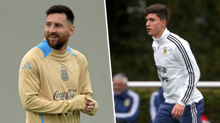Lionel Messi pictured before an Argentina training. Leonardo Balerdi controls the ball during an Argentina training session.