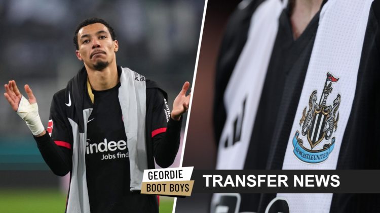 Hugo Ekitike during a Bundesliga game between Borussia Mönchengladbach and Eintracht Frankfurt. The Newcastle United badge seen on a football shirt...