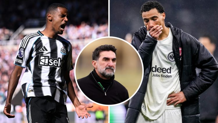 Alexander Isak reacts playing for Newcastle United. Inset, Newcastle United chairman Yasir Al-Rumayyan. Hugo Ekitike looks dejected after Eintracht...