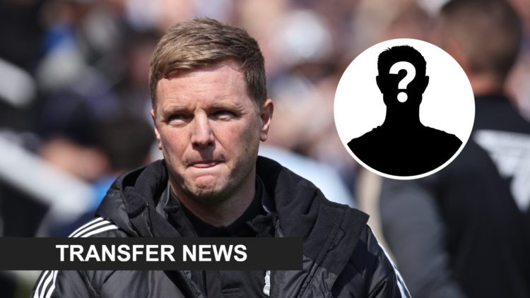 Newcastle United manager Eddie Howe looks on, mystery player