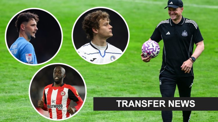 Inset 1, James Trafford. Inset 2, Giorgio Scalvini. Inset 3, Yoane Wissa. Eddie Howe during a Newcastle United pre-season training session.